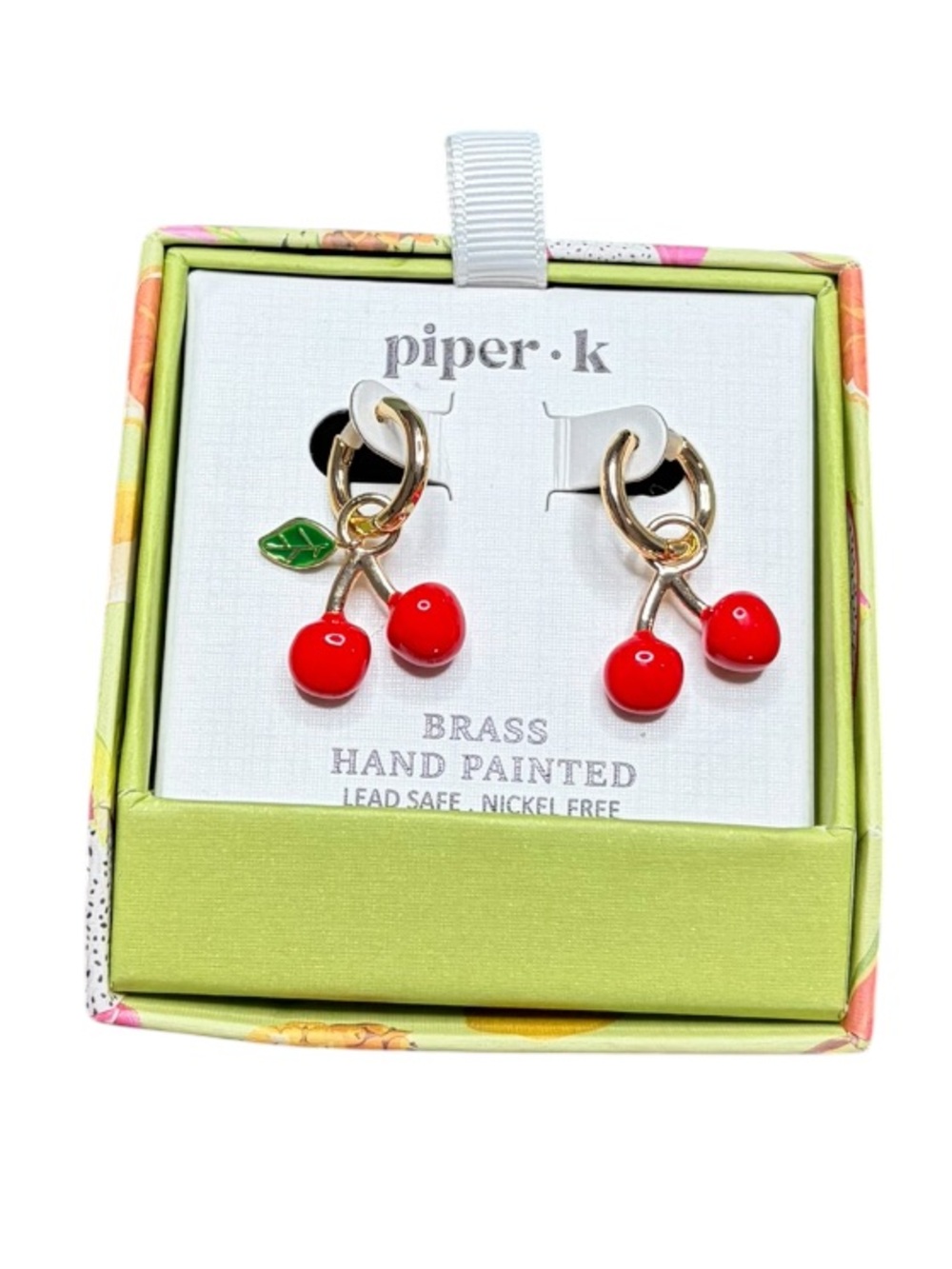 Piper K Gold Hoop Cherry Drop Earrings